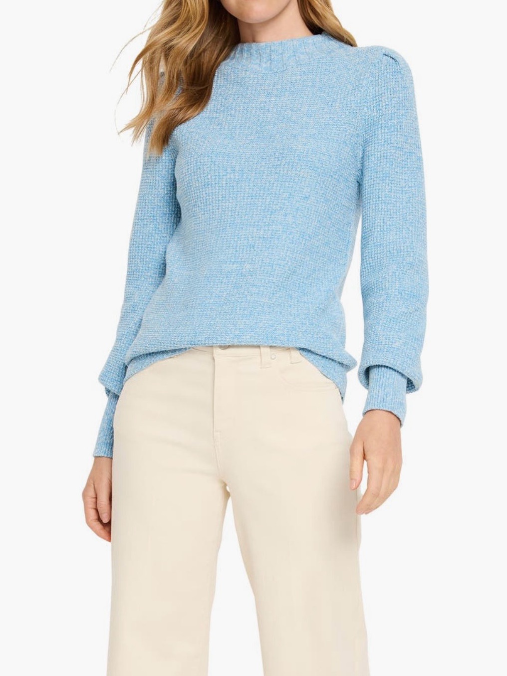 Nwt Nic+Zoe Waffle-Knit Pullover Crewneck Sweater In Blue Jewel - Size Large — image 3 of 8